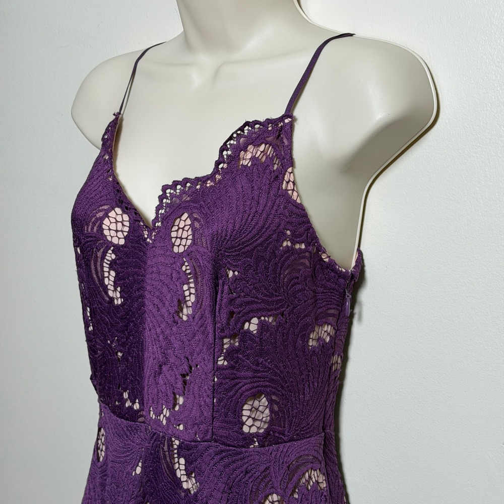 Moulinette Soeurs Anthropologie Purple Lace Midi Dress Scalloped V-Neck Size 2 - Picture 12 of 15
